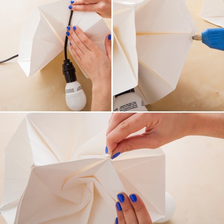 origami-lampe-diy-anleitung-papier-karton-falten-heisskleber-kabel-befestigen