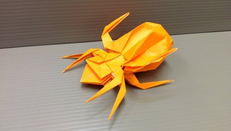 origami tiere basteln spinne gelb 3d effekt