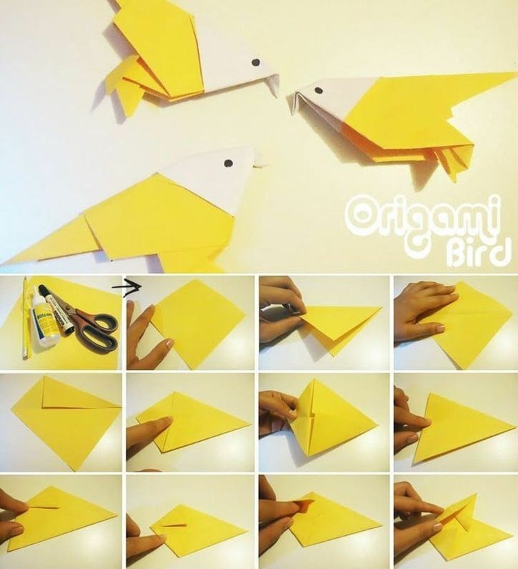 origami tiere basteln vogel anleitung gelb kinder erwachsene