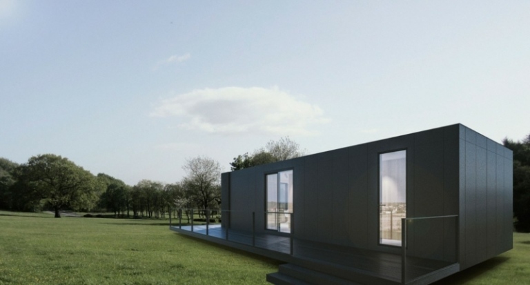 patchwork wandgestaltung minimalistisch blockhaus architektur fenster franzoesisch