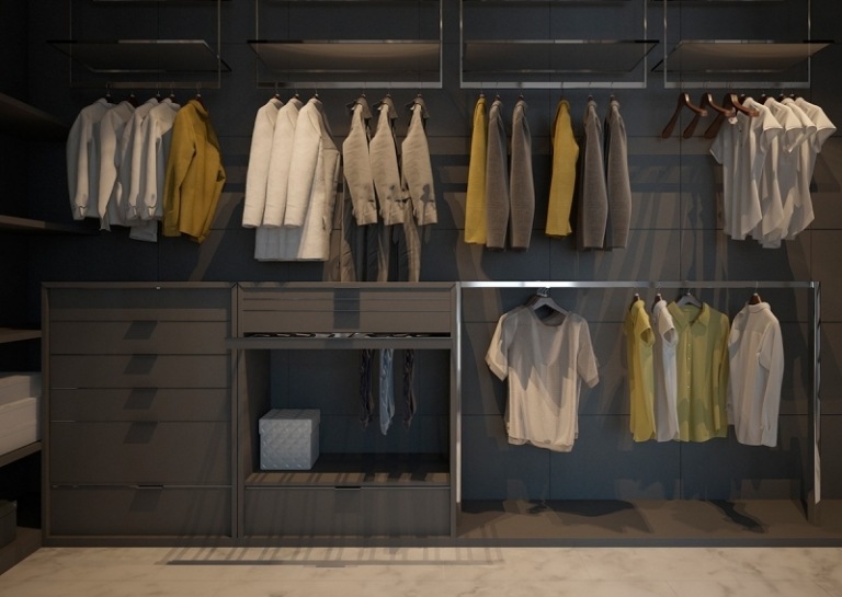 raumgestaltung-ideen-grau-ankleidezimmer-kleiderstaender-kleiderbuegel-ordnung-bekleidung