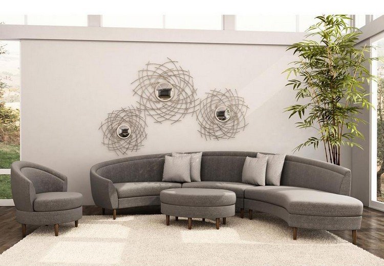 Runde Sofas modern-grau-runde-wandspiegel-metall-deko