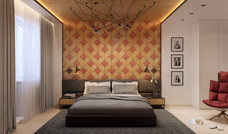 schlafzimmer-einrichten-inspirationen-decke-holzoptik-indirekte-beleuchtung-leuchten-netz-modern