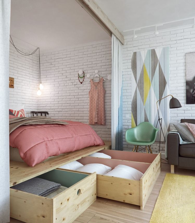 Schubladenbett aus Massivholz -ideen-schlafzimmer-set--modern-platzschaffend-kleinwohnung