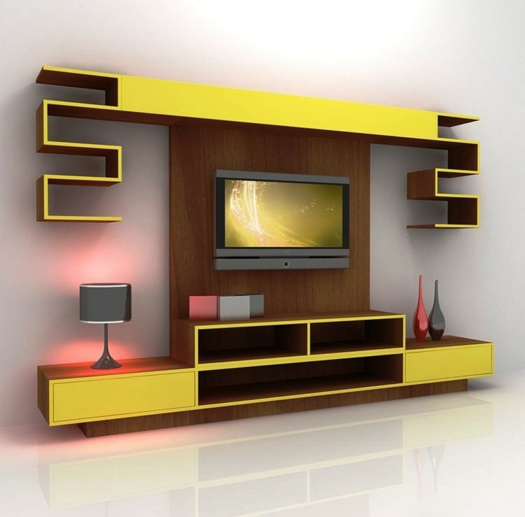 selber bauen wohnwand gelb akzent sideboard originell regale