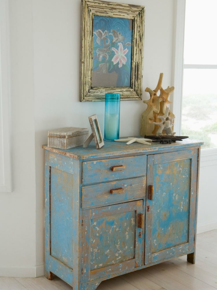 sideboard dekorieren shabby chic stil blau maritim seestern