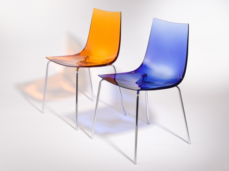 stuhl transparent rund sitzschale dunkelblau orange kraeftig farben