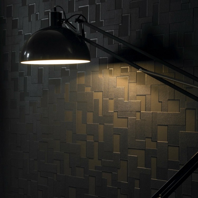 tapete in schwarz 3d effekt geometrisch muster lampe
