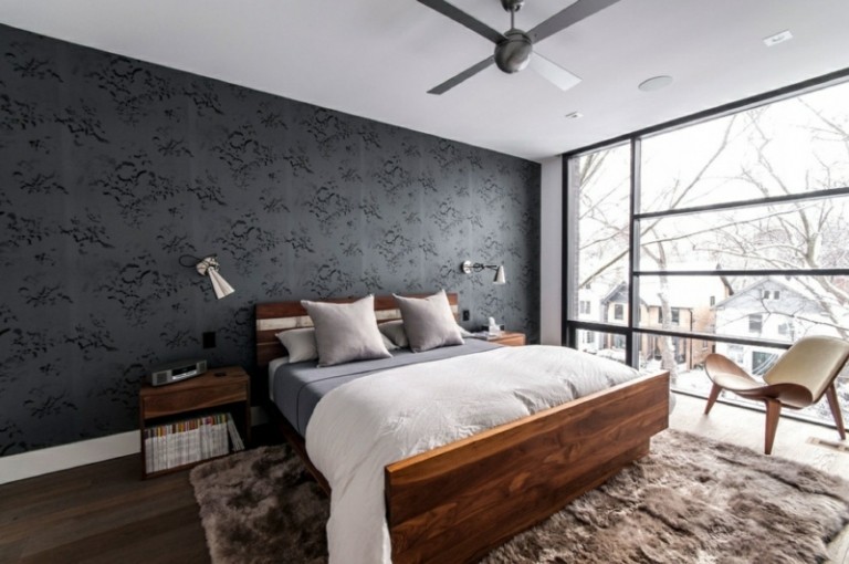 tapete in schwarz elegant modern schlafzimmer hellbraun teppich pluesch