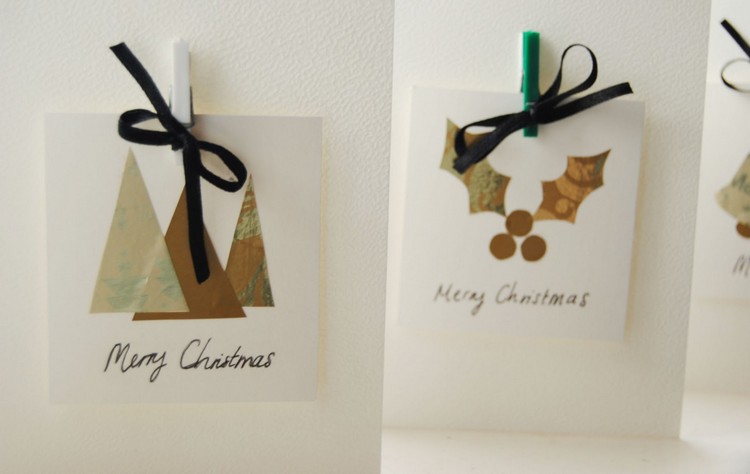 weihnachtskarten-basteln-tannenbaum-motiv-stechpalme