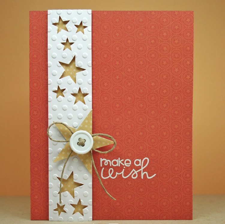 weihnachtskarten selber basteln papier streifen stanzen knopf stern
