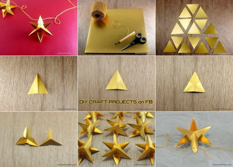 weihnachtssterne basteln gold papier falten origami idee