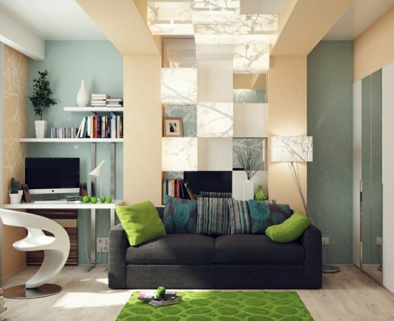 wohnideen kleine raeume buero einrichtung sofa wohnzimmer licht effekt