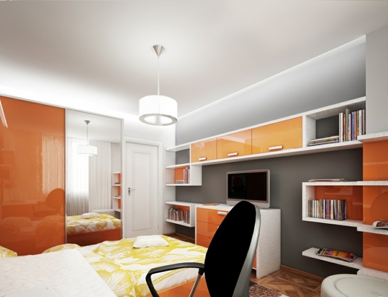 wohnideen kleine raeume orange hochglanz modern wohnwand schlafzimmer