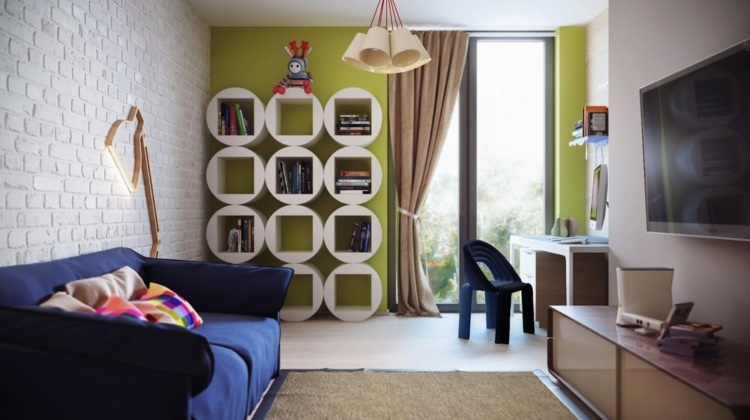 wohnideen kreative rund quadratisch regal weiss modern kinderzimmer lowboard sofa
