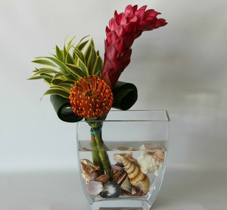 wohnideen kreative vase muscheln ikebana wohnen glas