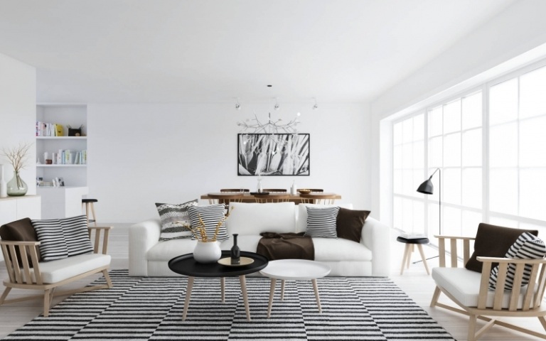 Skandinavische-Einrichtungsideen-Wohnzimmer-weiss-schwarz