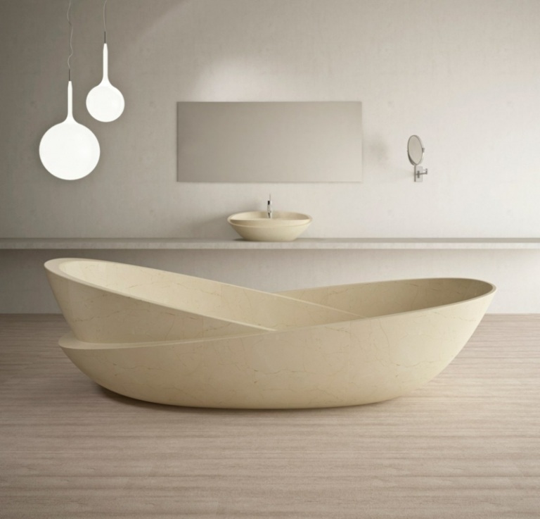 badewanne luxus marmor creme farbe originell design oval