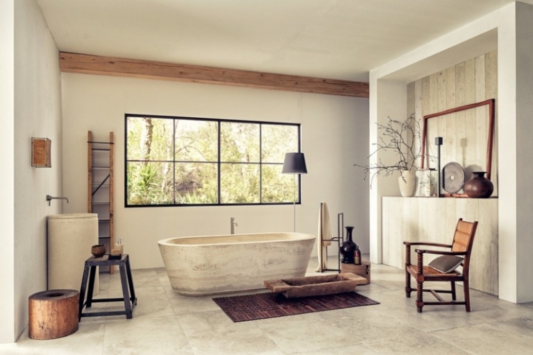 badewanne luxus stein design holz akzente bad mediterran stil