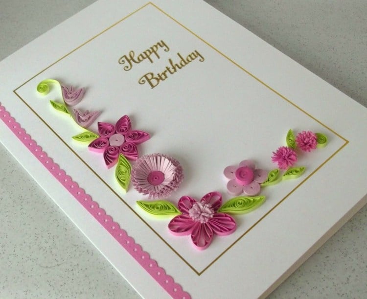 bastelideen mit papier geburtstag karte dekorieren rosa blueten