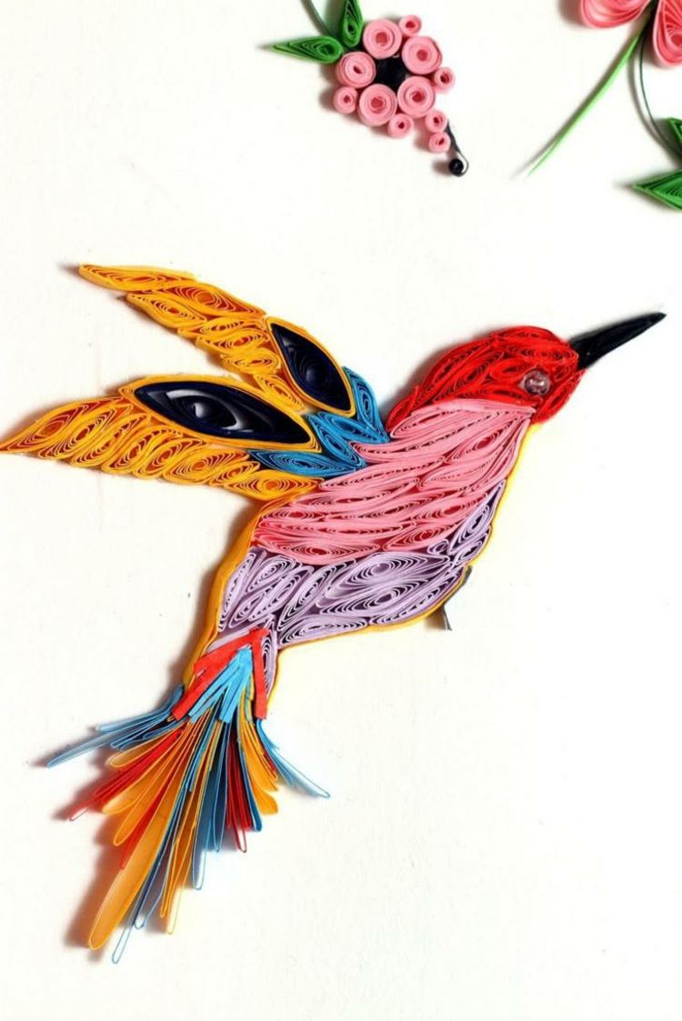 bastelideen mit papier streifen kolibri bunt vogel design