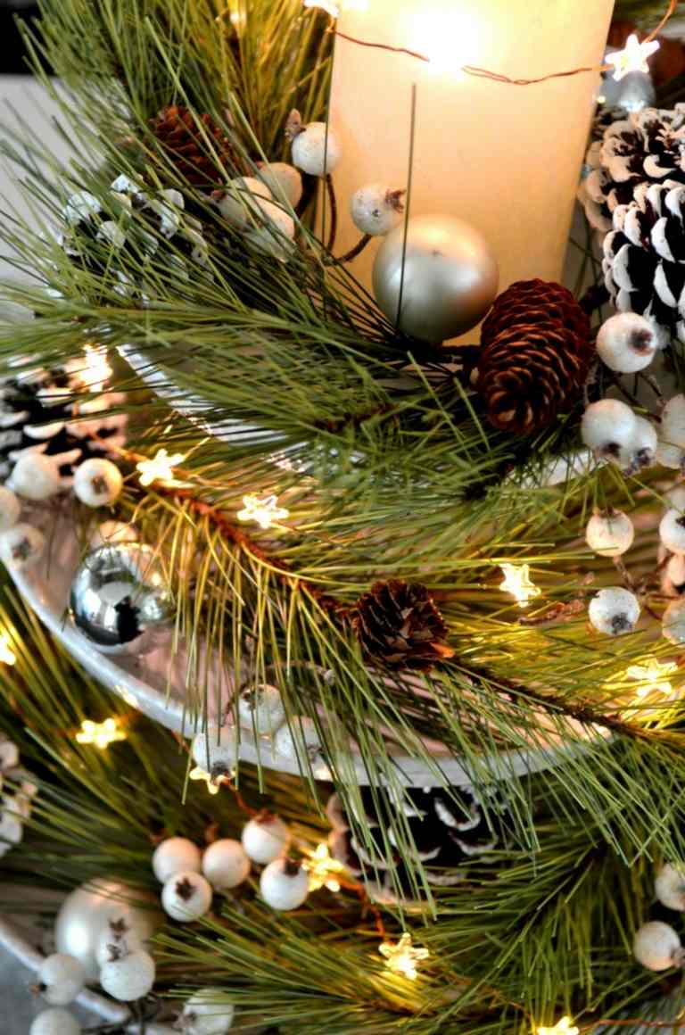 diy beleuchtung weihnachten dessertstaender dekorieren tannengruen stern lichterkette