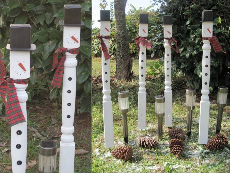 Gartendeko aus Holz -weihnachten-selber-machen-tischbeine-schneemaenner