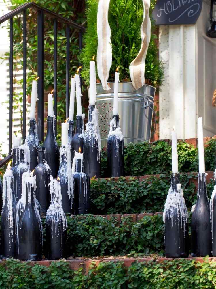 gartendeko-selber-machen-guenstig-kerzenstaender-outdoor-glasflaschen-weinflaschen-treppe