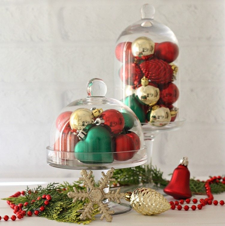 Glasglocke dekorieren weihnachten-weihnachtsbaumkugeln-rot-gruen-gold