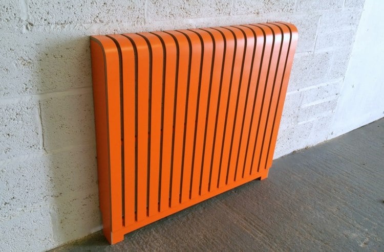 heizkörperverkleidung ideen orange design holz lackierung beton stein wand