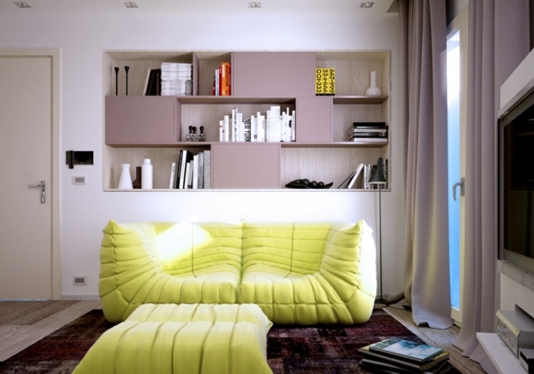 ideen zu sofa in grün moebel idee grasgruen regal teppich braun