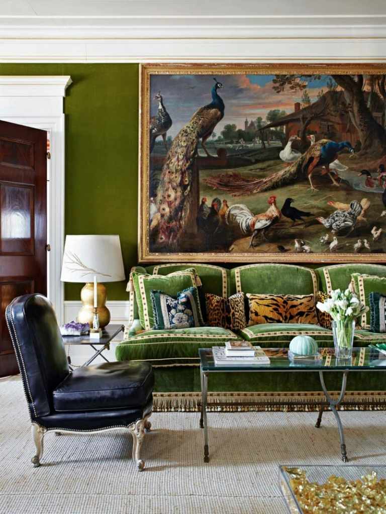 ideen zu sofa in grün vintage edel interieur wandbild leder sessel