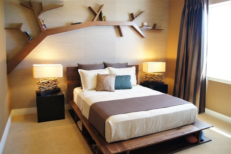 kreative wohnideen regal originell baum design schlafzimmer