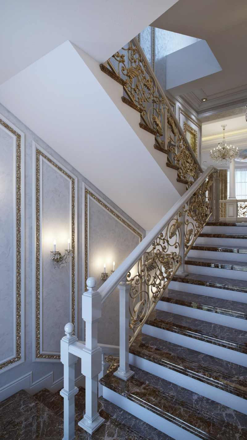 luxus einrichtung franzoesische edel treppe weiss gelaender holz marmor