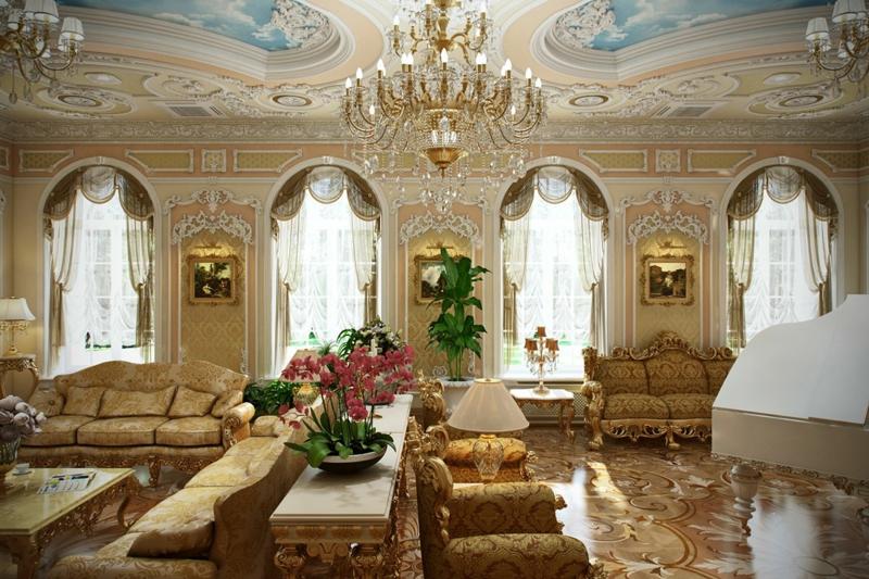 luxus einrichtung franzoesische romantisch interieur gold couch decken design