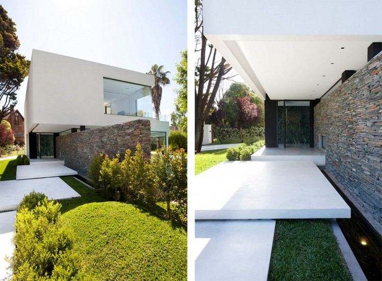Moderne Architekturperlen einfamilienhauser-eingang-natursteinmauer