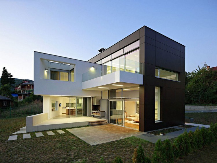 Moderne Architekturperlen einfamilienhauser-schwarz-weiss-fassade-beleuchtung