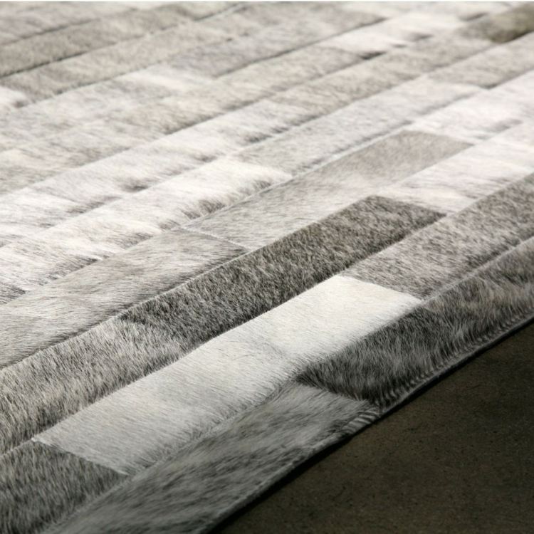 patchwork teppich kuhfell grau streifen look modern