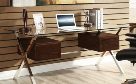 schreibtisch home office holz glas material elegant moebel buero