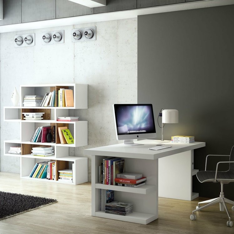 schreibtisch home office minimalistisch regale tischbeine stauraum computer