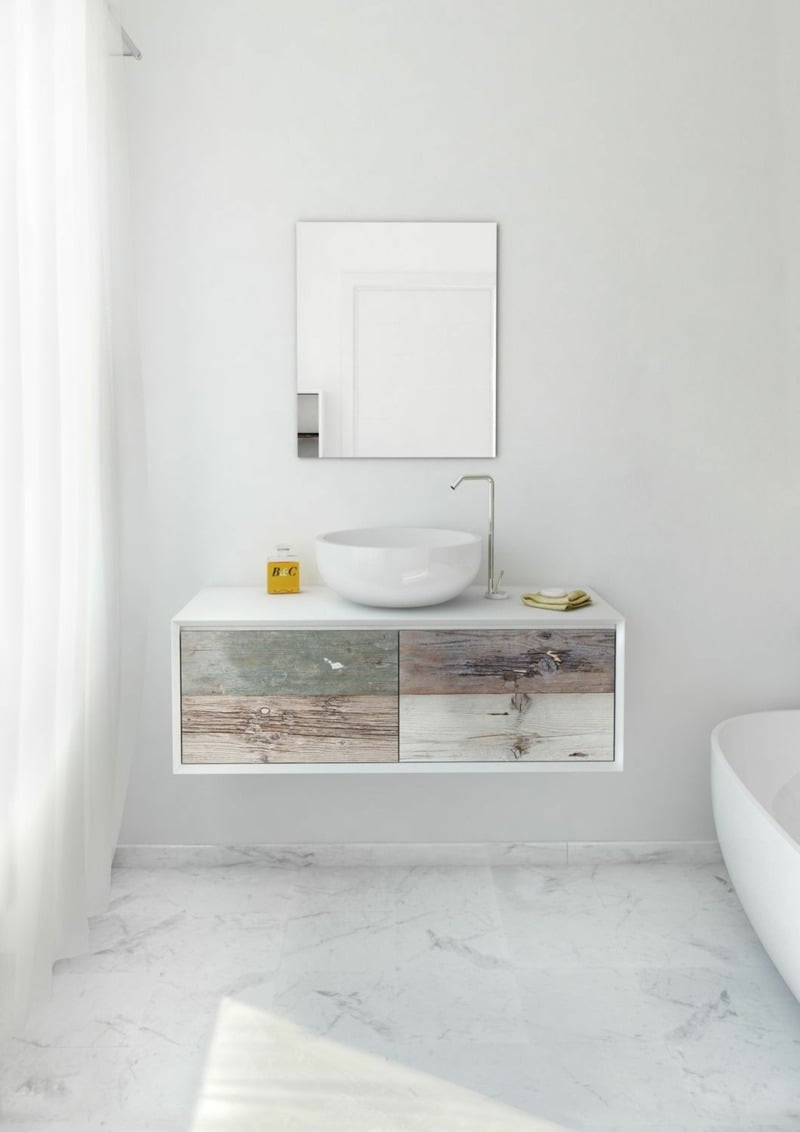 shabby badezimmer möbel weiss marmor badschrank idee bunt
