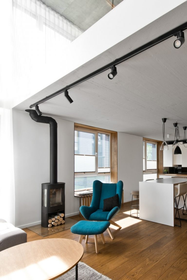 skandinavischer stil grau kaminofen heizung lounge stuhl relax
