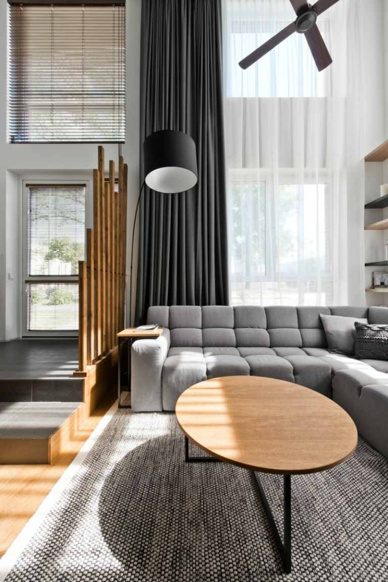 skandinavischer stil in grau rund couchtisch wohnzimmer sofa polster