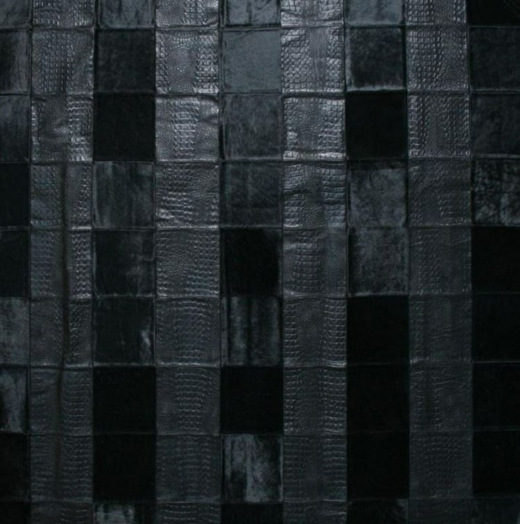 teppich patchwork schwarz vierecke leder idee ebru marke