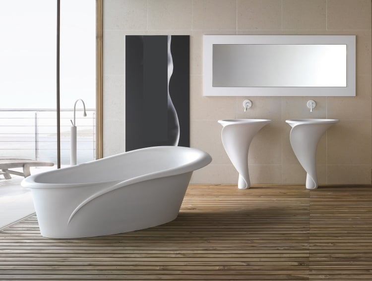 waschbecken-bad-design-innovativ-freistehende-badewanne-holzboden-waschkonsole-doppelt