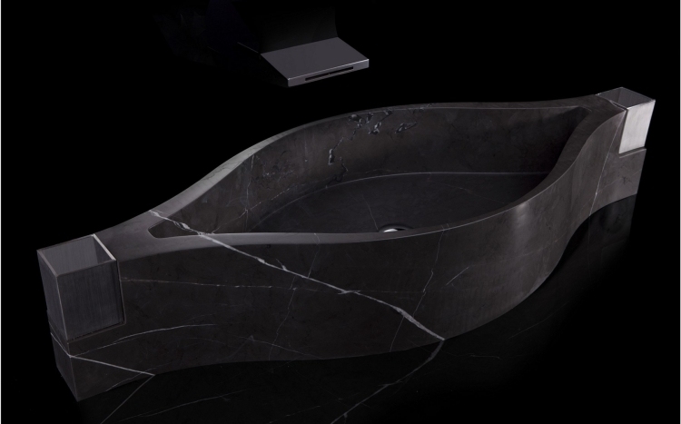 Waschbecken Designs -innovativ-minimalistisch-schwarz-granit-futuristisch