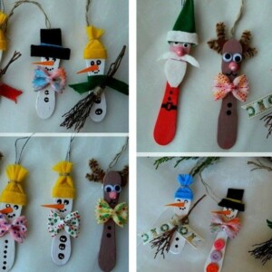 weihnachtsbasteln kindern figuren schneeman rentier weihnachtsbaum eisstiel gestaltung