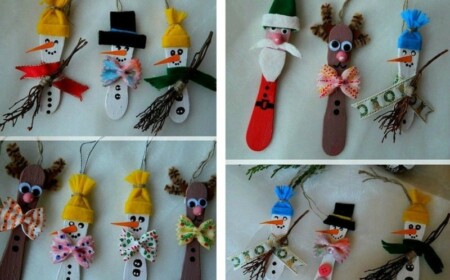 weihnachtsbasteln kindern figuren schneeman rentier weihnachtsbaum eisstiel gestaltung