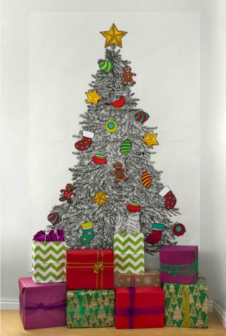 weihnachtsbaum-alternative-wanddeko-selber-machen-poster-schwarz-weiss-ausmalen-geschenke