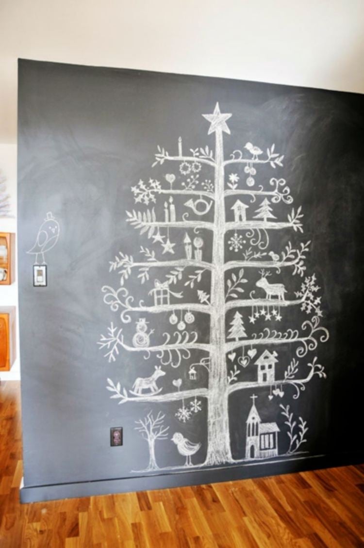 weihnachtsbaum-alternative-wanddeko-selber-machen-wandfarbe-schwarz-kreide-tafel